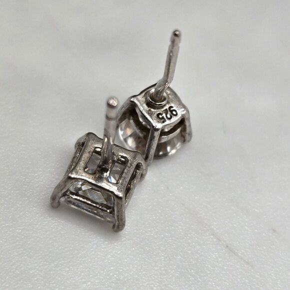 "5/$25" Pair of Mismatched Sterling Silver CZ Square & Round Stud Earrings - Picture 7 of 8